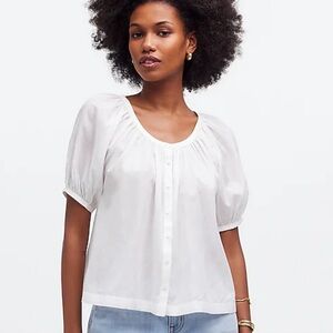 Madewell White Puff-Sleeve A-Line Top Size XS
